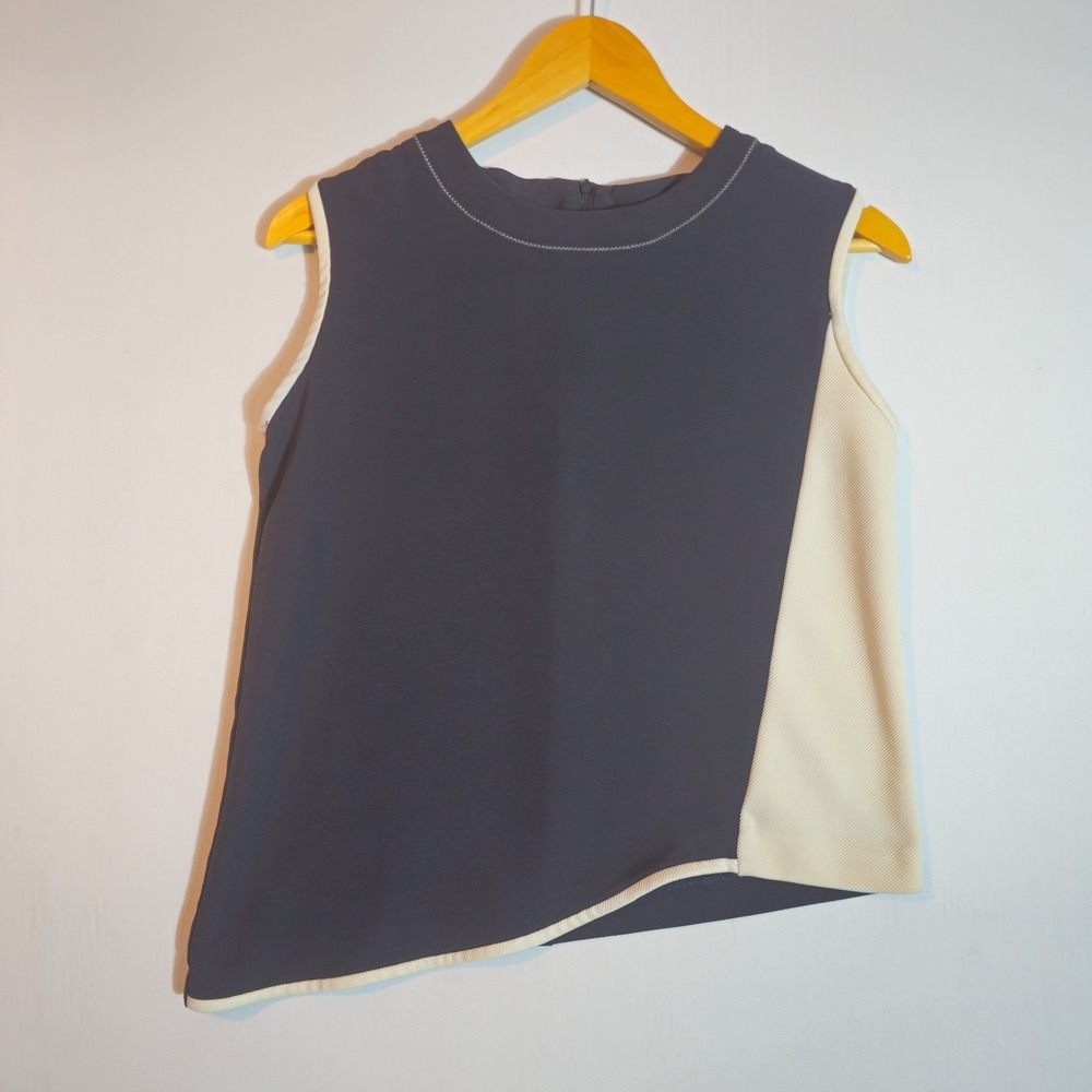 Zara Top Womens S Black Beige Two Tone Asymmetrical Sleeveless Minimalist Clean